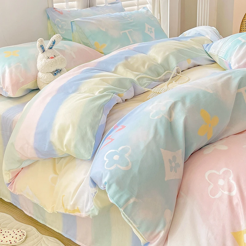 ins网红风全棉四件套100纯棉夏季被套床单学生宿舍床上三件套被罩