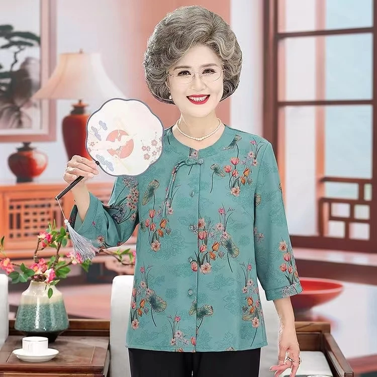 中老年人夏装衬衫女奶奶唐装新中式老太太国风衣服妈妈装春夏上衣