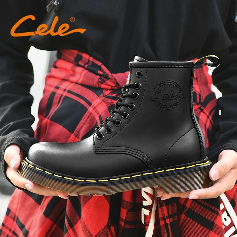 Cele策乐马丁靴女潮中高帮靴子男情侣工装靴女靴欧美风百搭