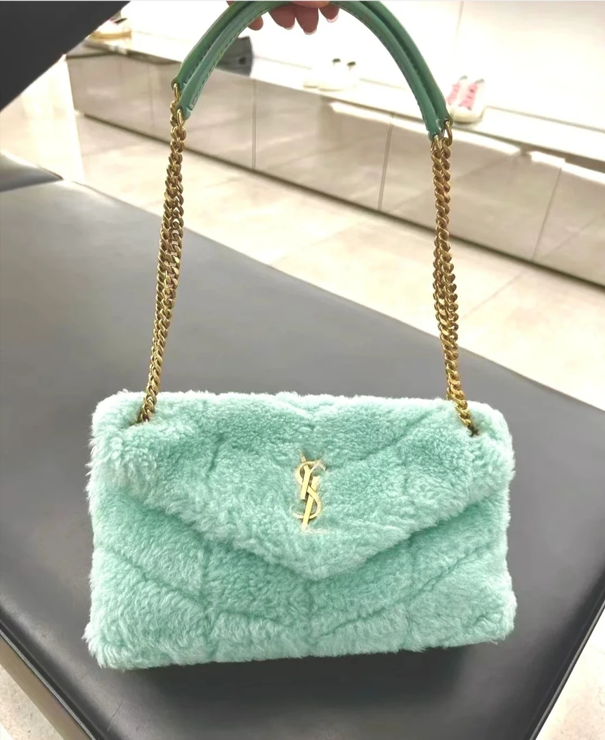 全新未使用 YSL/圣罗兰 蔚蓝/毛呢款 loulou puffer中号