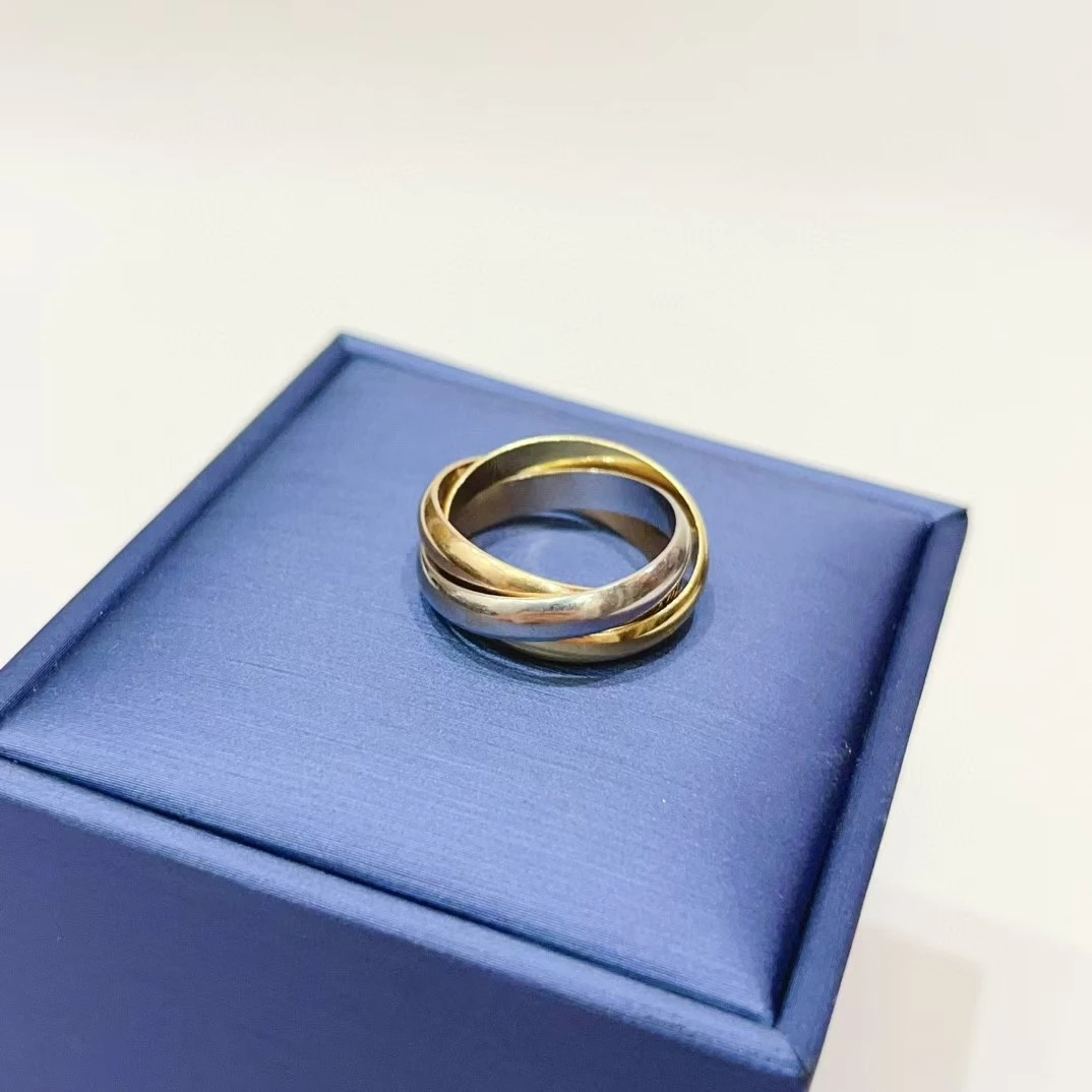 99新 Cartier/卡地亚 蔚蓝/玫瑰金黄金白金 三环三色金 51码