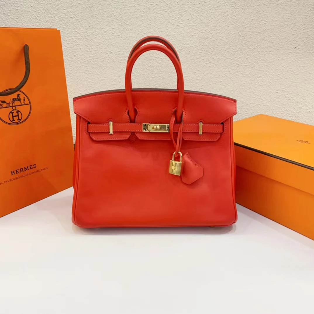 99新 Hermes/爱马仕 蔚蓝/birkin 25芍药红金扣 X刻 swift皮