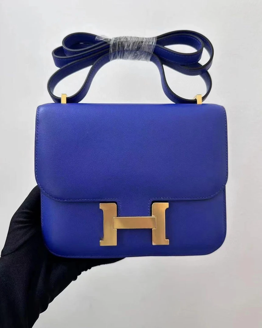 95新 Hermes/爱马仕 蔚蓝/康康 19 蓝色金扣 A刻 单肩包