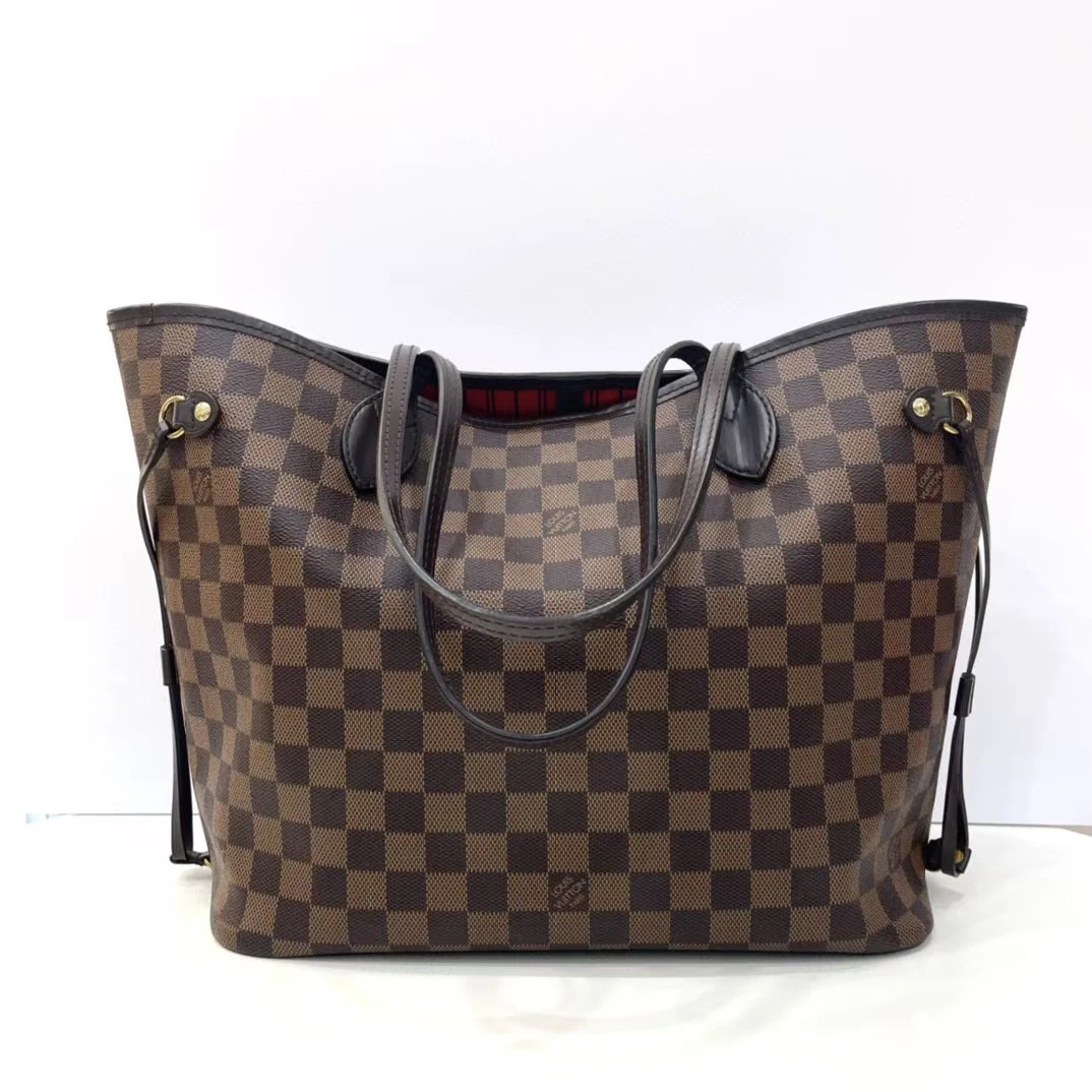 99新 LouisVuitton/路易威登 蔚蓝/中号 棋盘格 neverfull 红内