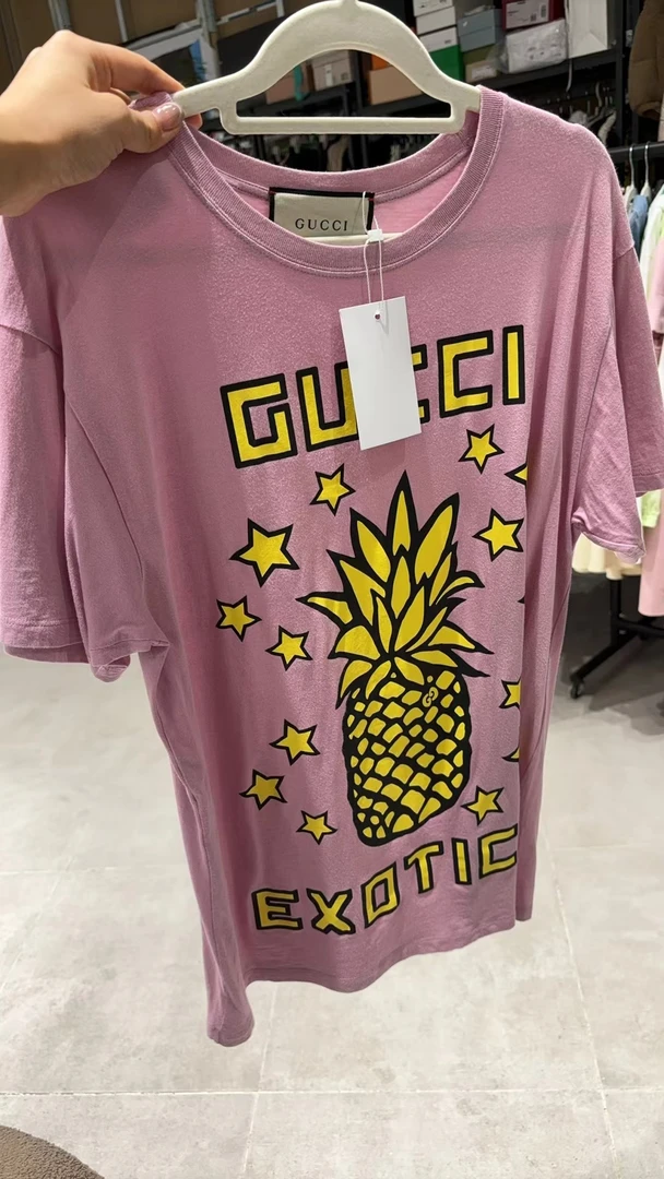 99新 GUCCI/古驰 蓝总专场/粉色菠萝印花T恤 xs码