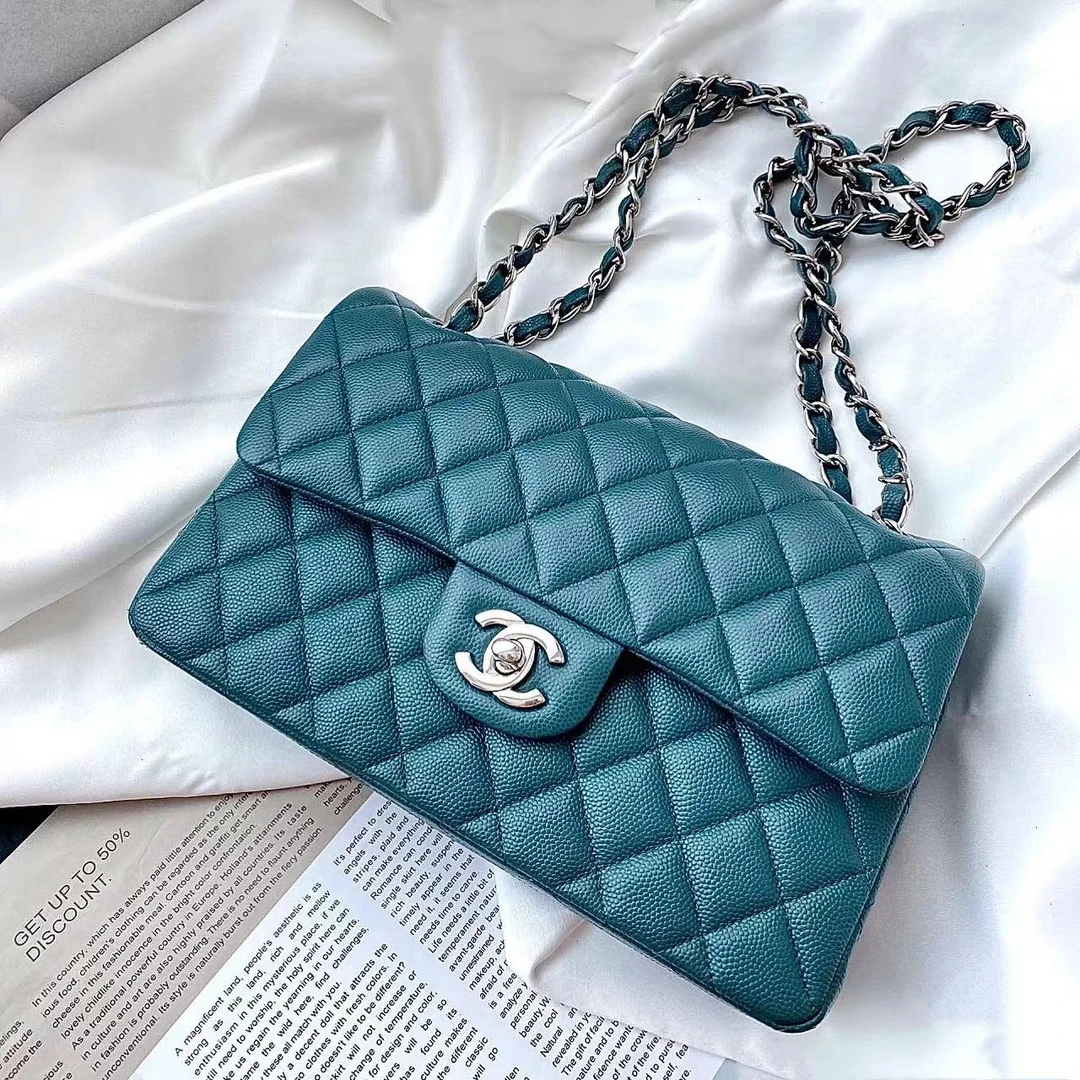99新 Chanel/香奈儿 蔚蓝/专场/孔雀绿 荔枝牛中号 CF 26开