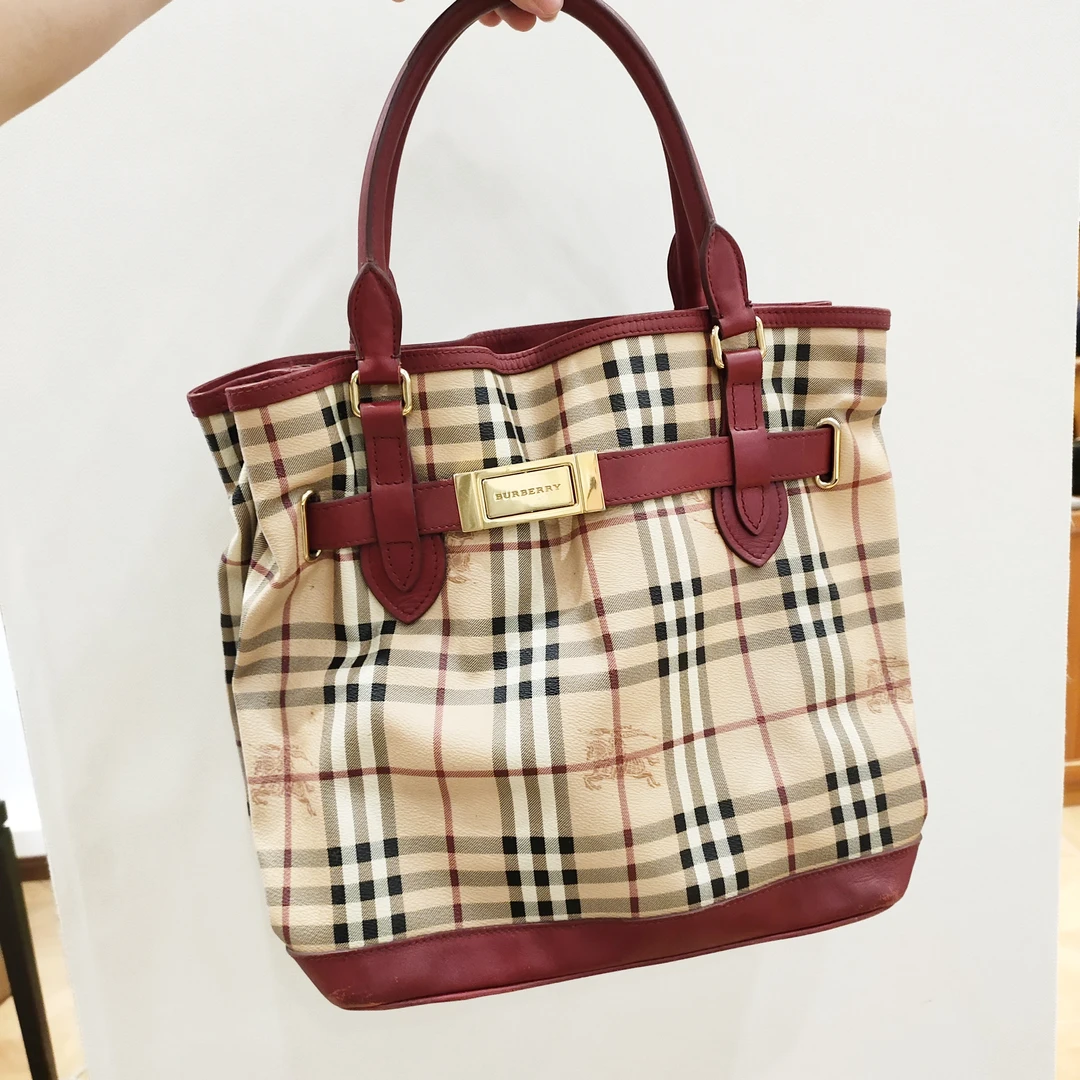 95新 BURBERRY/博柏利 蓝总专场/战马格纹 托特包