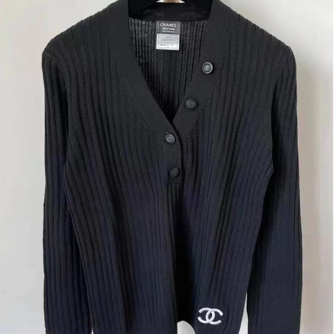99新 Chanel/香奈儿 蔚蓝/黑色羊毛针织员工服/M码