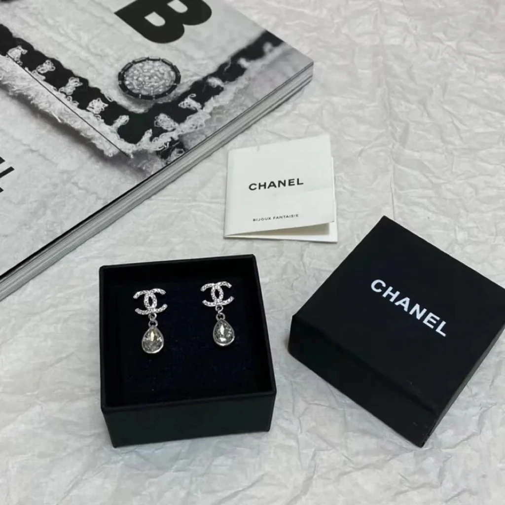 99新 Chanel/香奈儿 蓝总专场/双C水钻吊坠耳钉