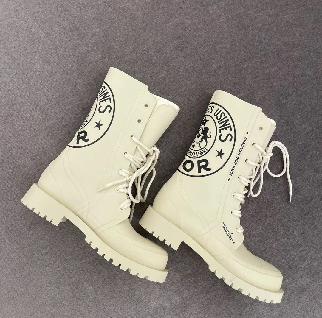 99新 DIOR/迪奥 Camp 橡胶 系带 短靴 女款 米色 38码