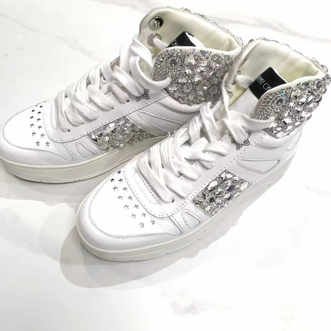 95新 JIMMY CHOO/吉米周 新款水钻高帮厚底运动鞋 36码 /