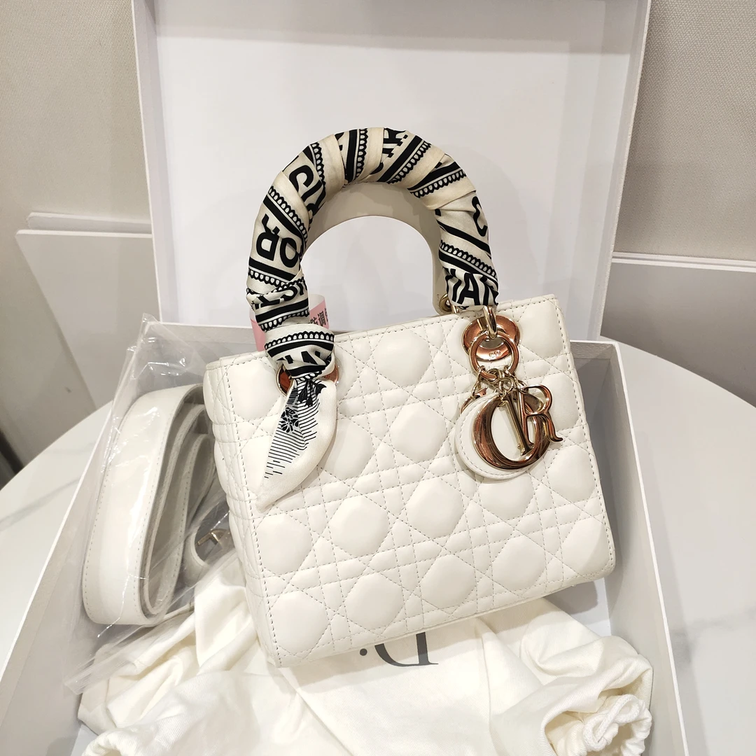 99新 DIOR/迪奥 蔚蓝/白金 四格戴妃 手提斜挎包