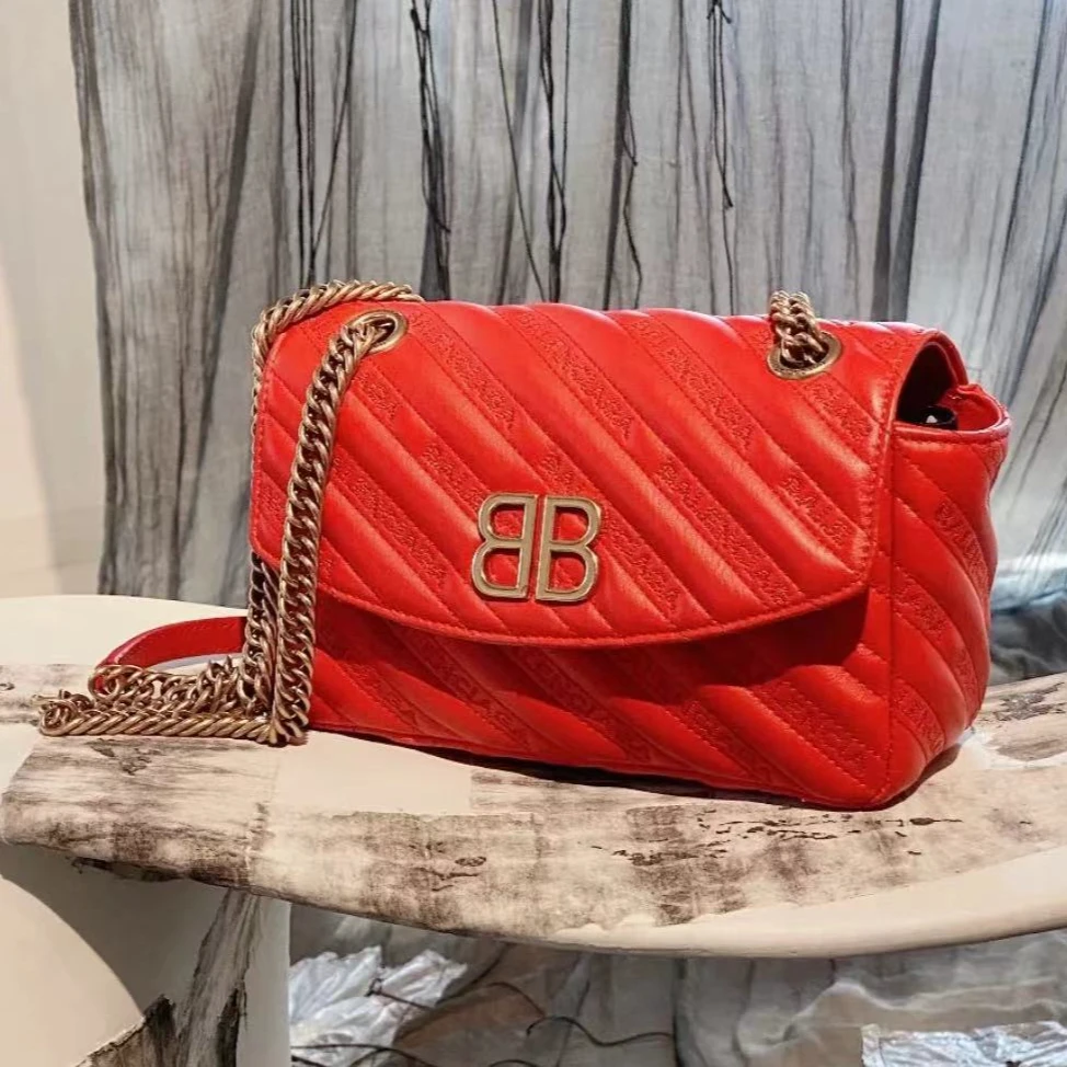 99新 Balenciaga/巴黎世家 蔚蓝/ 红色 双B金扣 斜挎手提包 99新