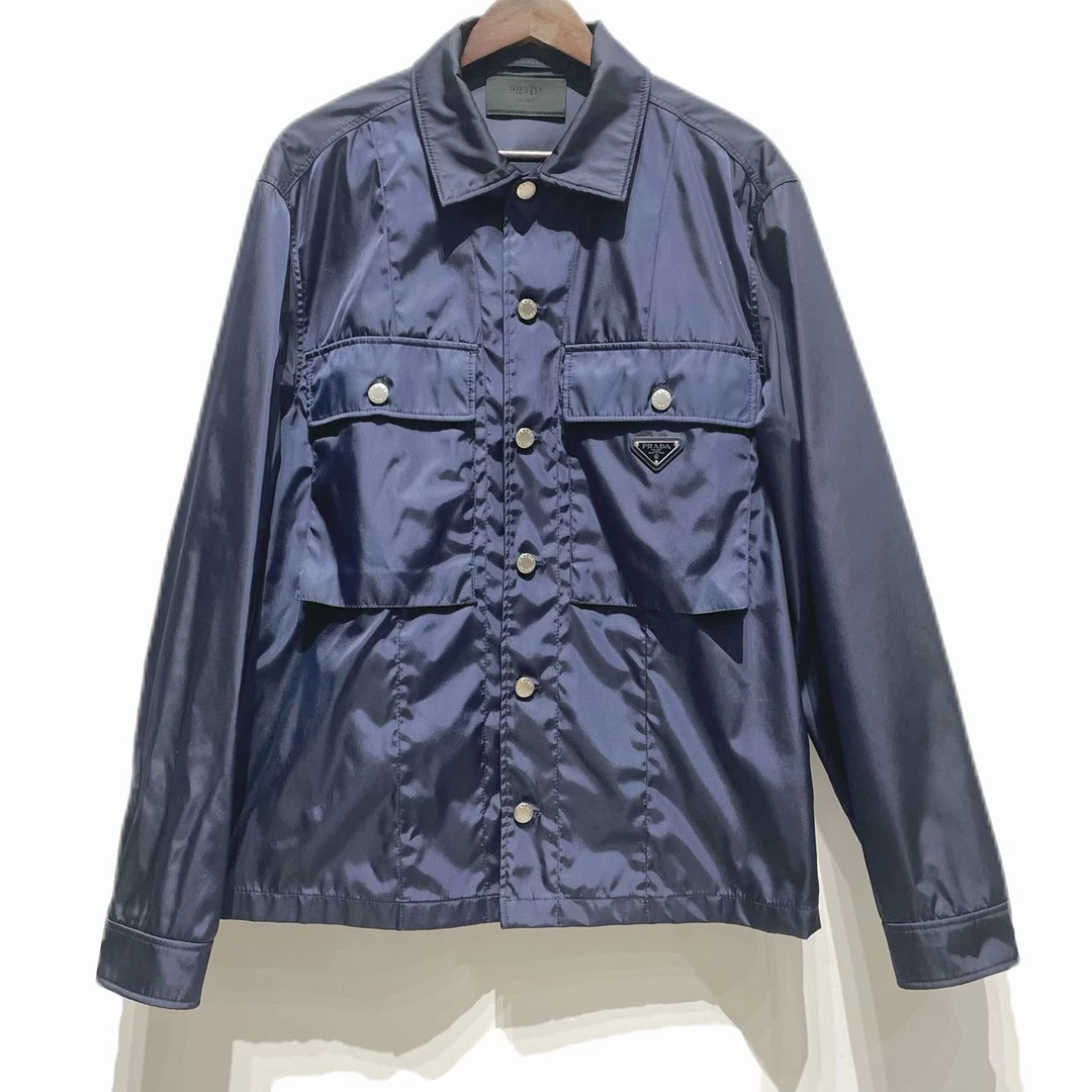 99新 Prada/普拉达 蔚蓝/纯色单排扣长袖夹克 男款 海军蓝 M码