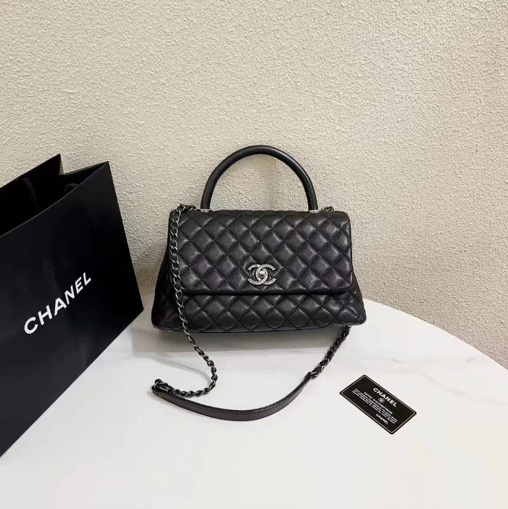99新 Chanel/香奈儿 蔚蓝专场/黑银牛中号 coco handle手提包21开
