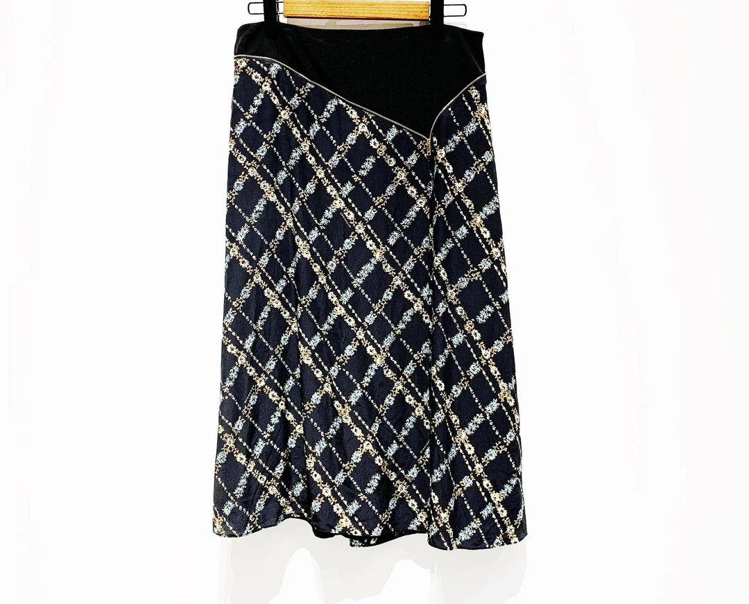 99新 BURBERRY/博柏利 蔚蓝/印花前交叠开叉半身裙 40码