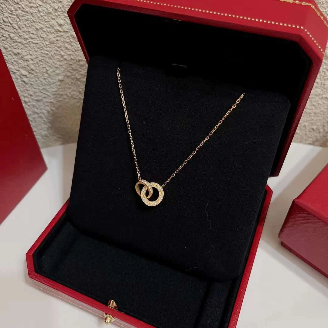 99新 Cartier/卡地亚 蓝总福利/love系列 双环 满钻 项链