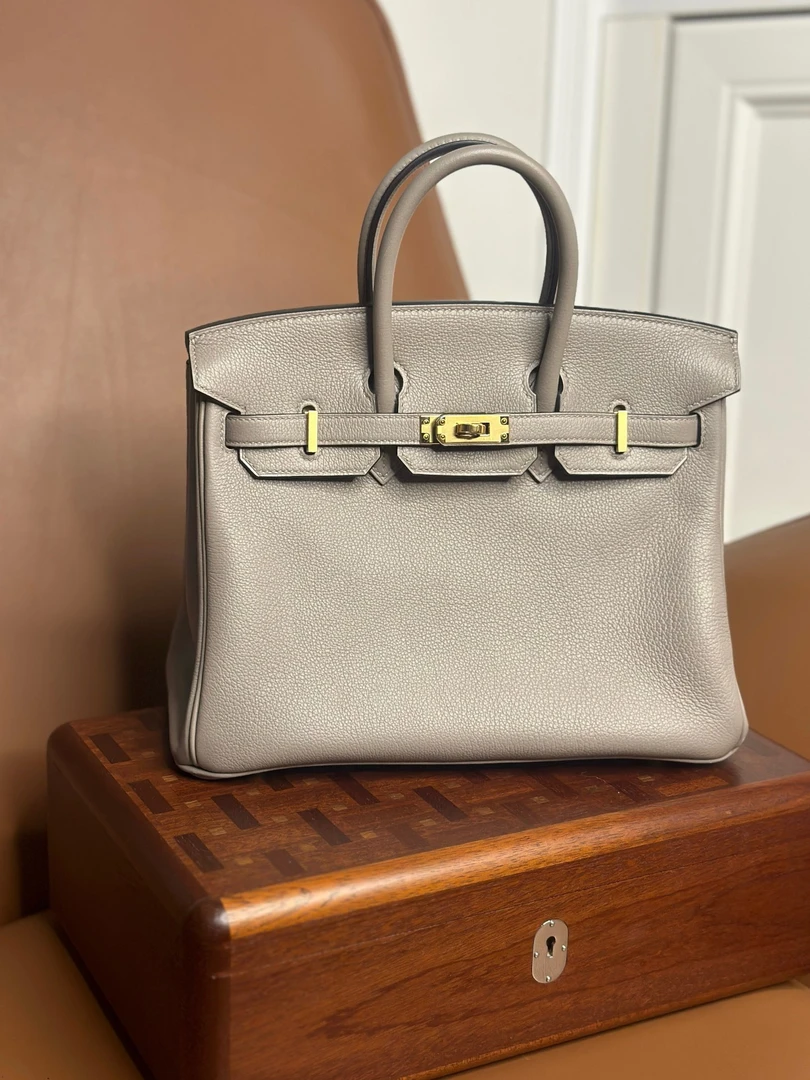 全新未使用 Hermes/爱马仕 蔚蓝中古/奶灰色 birkin25 金扣 D刻