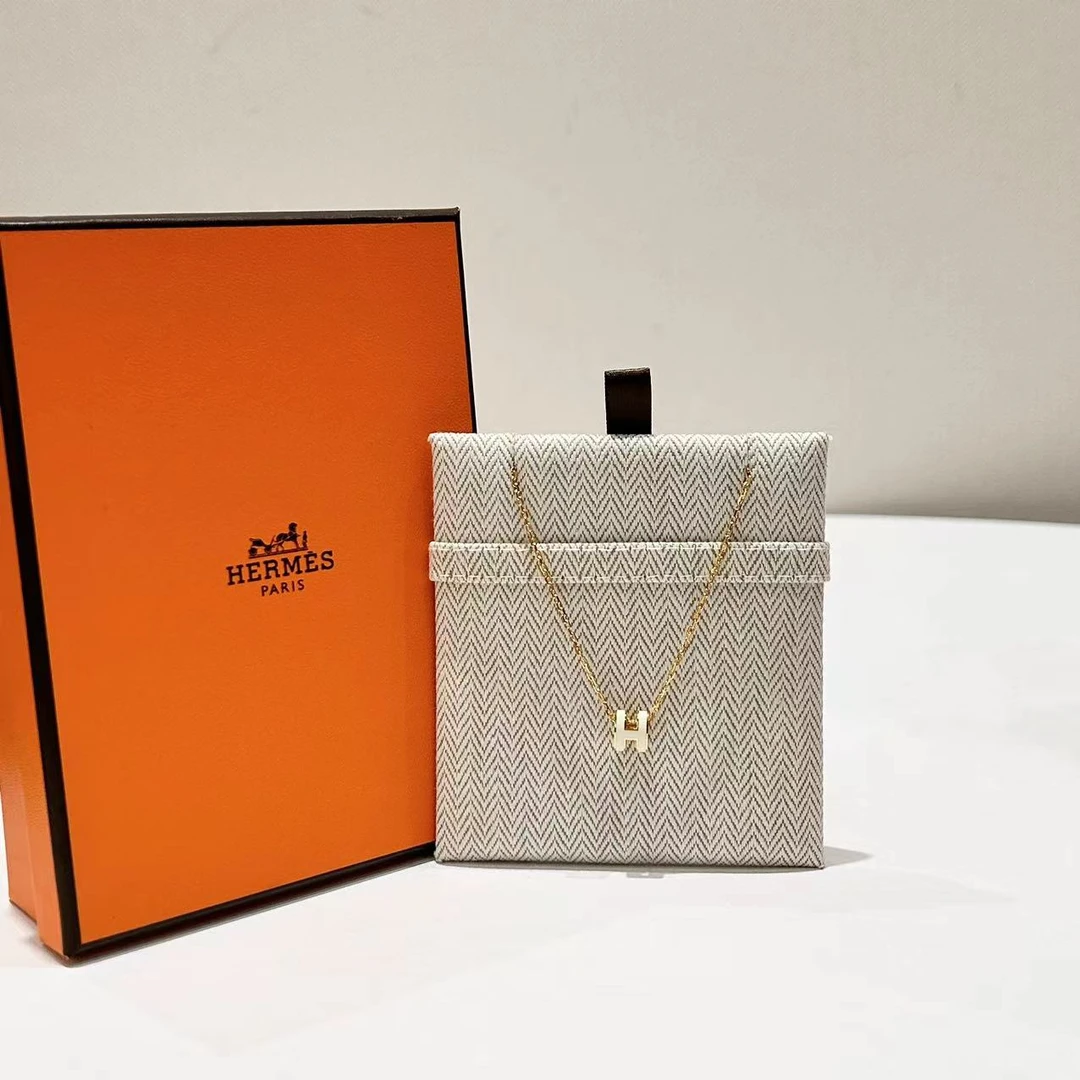 全新未使用 Hermes/爱马仕 蔚蓝/pop h mini 白金 项链