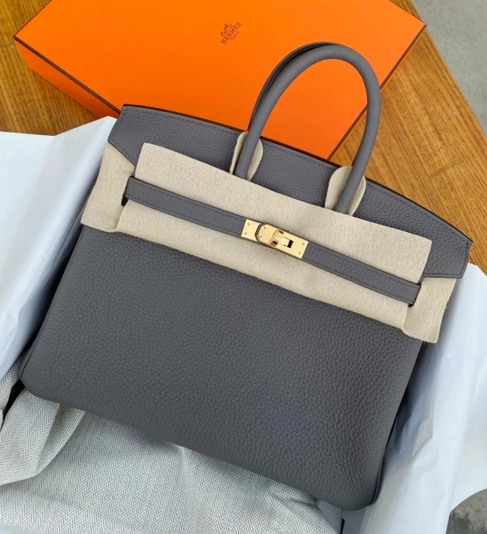 全新未使用 Hermes/爱马仕 蓝总专场/锡器灰birkin 25 y刻 手提包