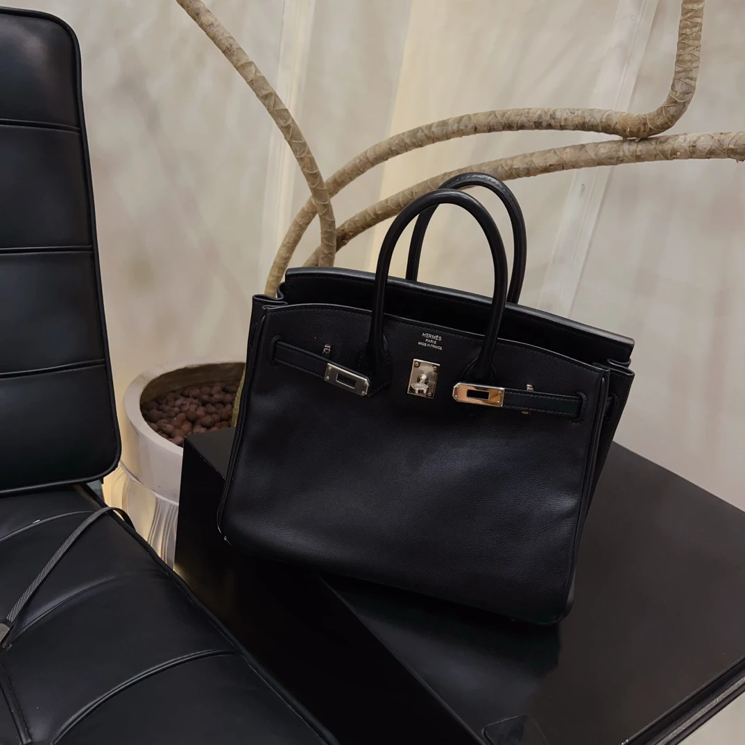 95新 Hermes/爱马仕 蔚蓝/birkin 25黑银 Swift皮 D刻
