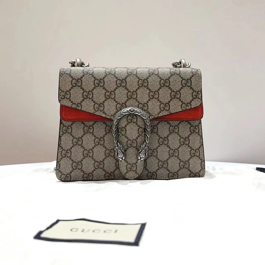 95新 GUCCI/古驰 蓝总福利/小号 酒神 乌木色老花拼红色/98新