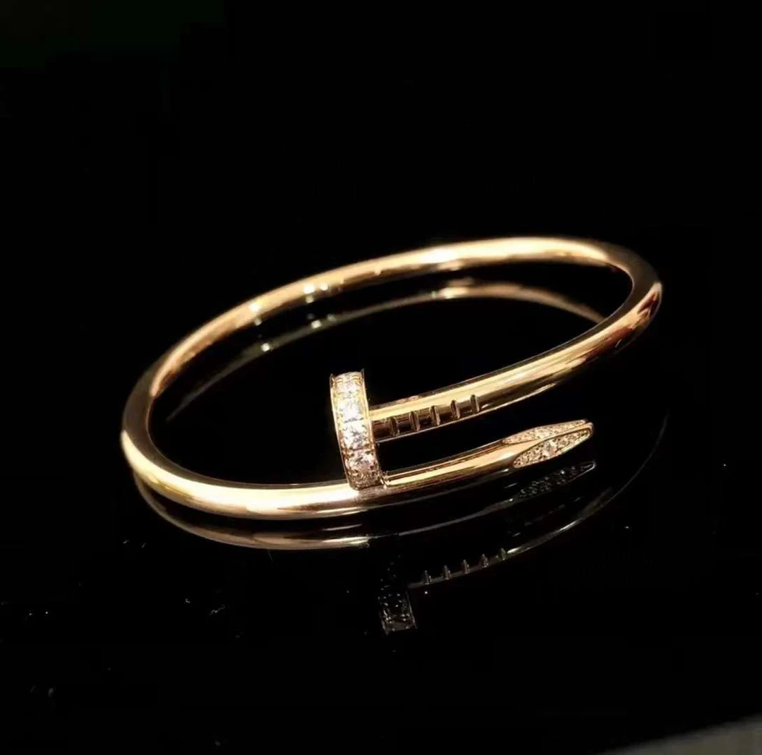 99新 Cartier/卡地亚 蔚蓝/玫瑰金 镶钻 钉子手镯 15码