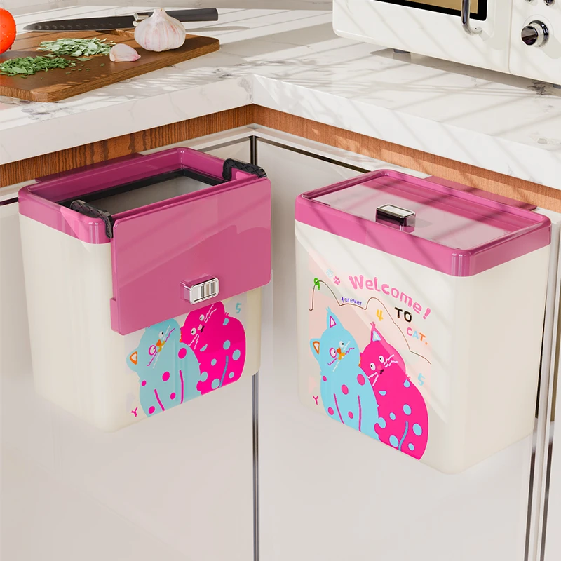 客厅多巴胺可爱厨房收纳桶家用壁挂带盖简约垃圾筒壁挂式收纳桶