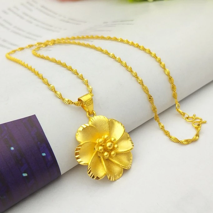 合金项链 女款仿真金色项链时尚镀金花朵吊坠荷花项链久不掉色