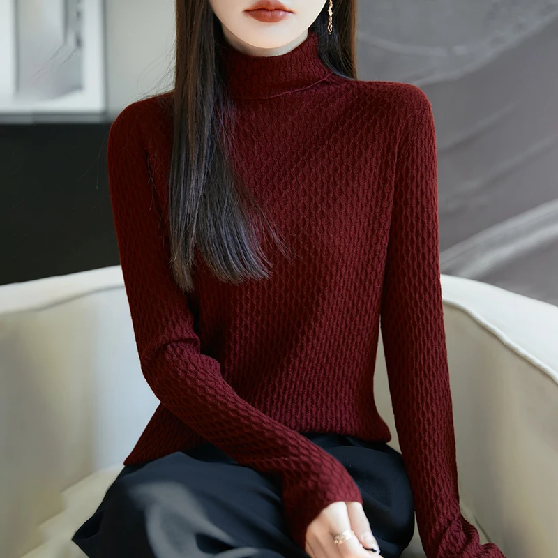 高领羊毛衫女长袖洋气纯羊毛衫纯色宽松大码毛衣显瘦百搭针织打底