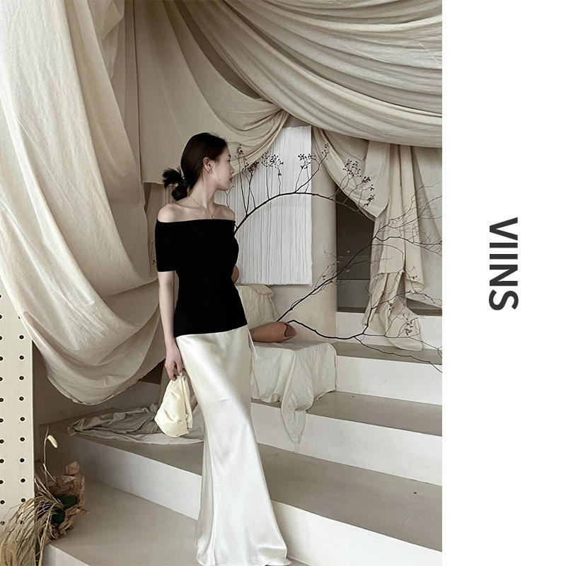 VIINS小众定制一字肩针织上衣1564/珠光半裙466[VIINS]买手店