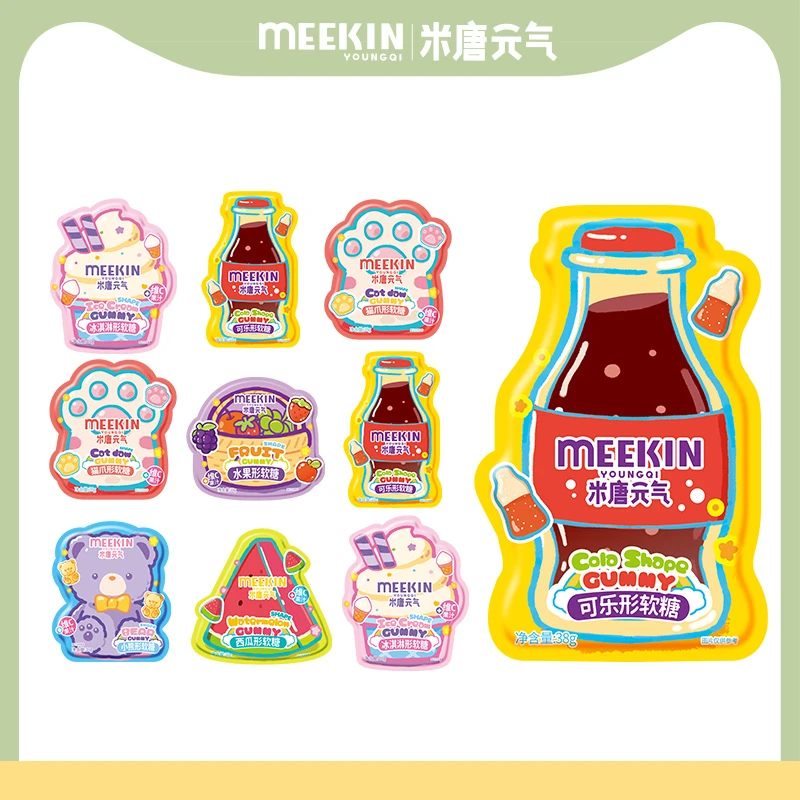 米唐元气宝宝可爱猫爪卡通水果口味可乐造型软糖10袋果汁糖