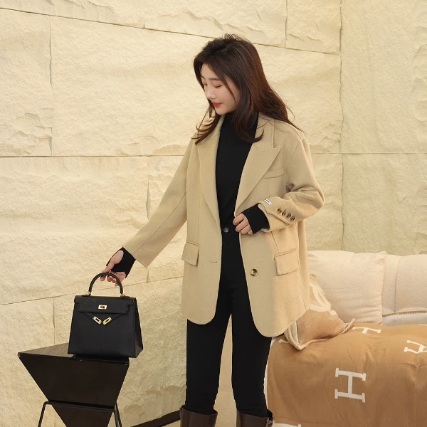 秋冬气质时尚西装款双面羊毛大衣显瘦百搭小个子双面呢大衣女