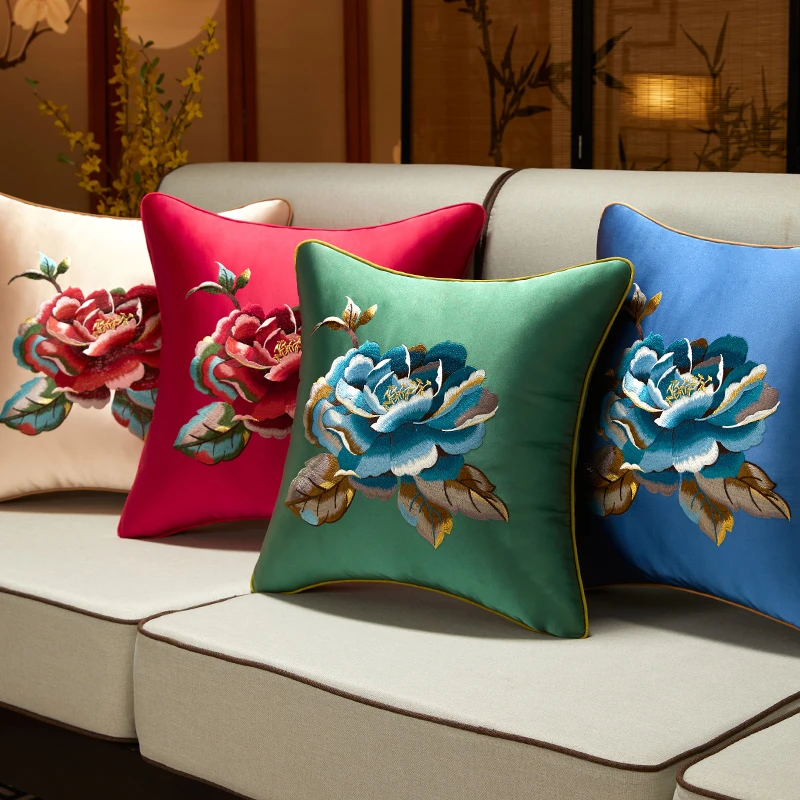 中式抱枕沙发客厅靠垫中国风轻奢刺绣床头靠背垫含芯护腰靠枕定制