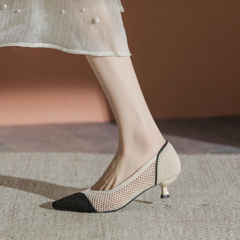 时尚细跟高跟鞋尖头气质百搭浅口欧若风单鞋舒适工作鞋女式