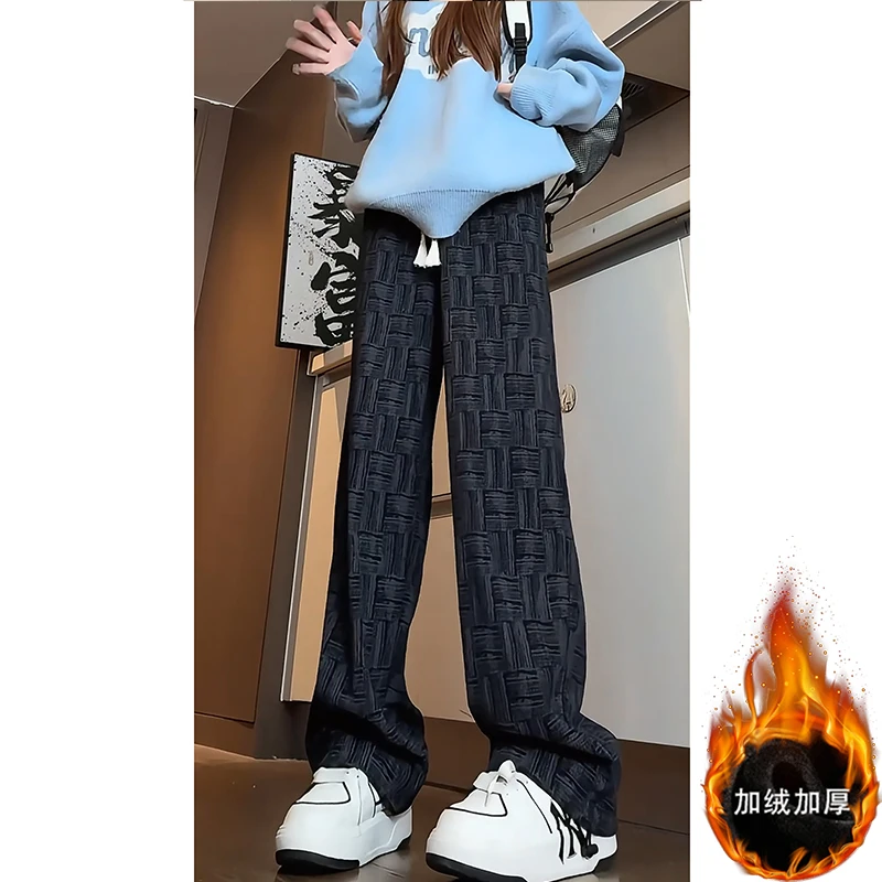 灯芯绒加绒编织纹休闲裤男秋冬hiphop慵懒风直筒裤宽松阔腿裤男