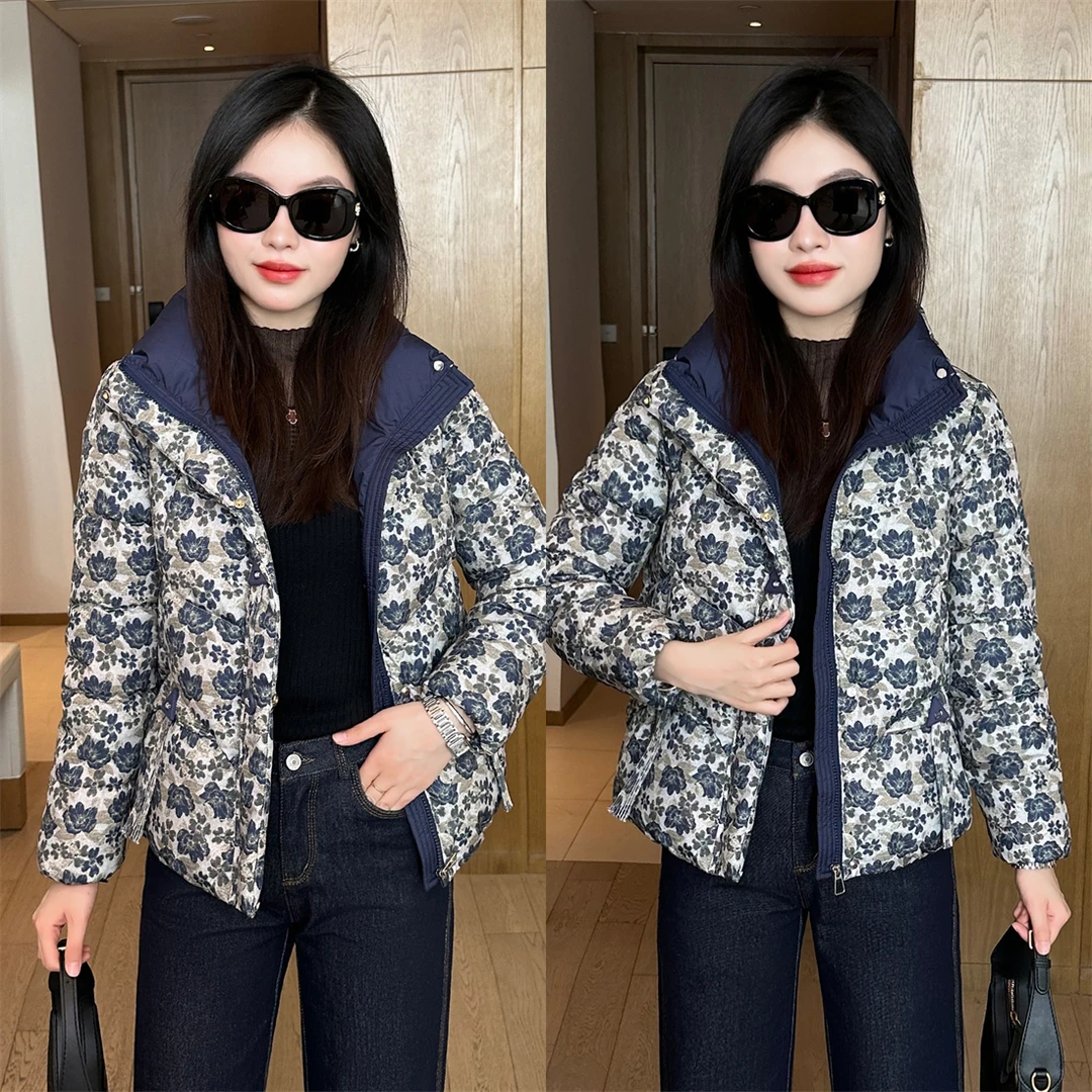 【婉星儿品牌】时尚宽松加绒加厚保暖冬季洋气百搭印花韩版棉衣