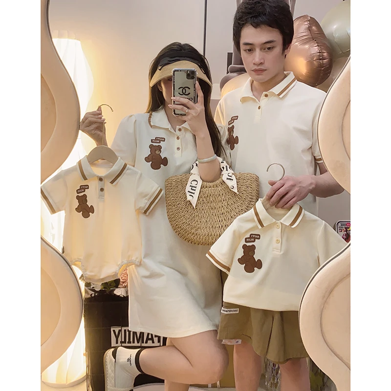 C.CKIDS【小熊polo】新款婴儿亲子装儿童全家装夏装宽松通用翻领