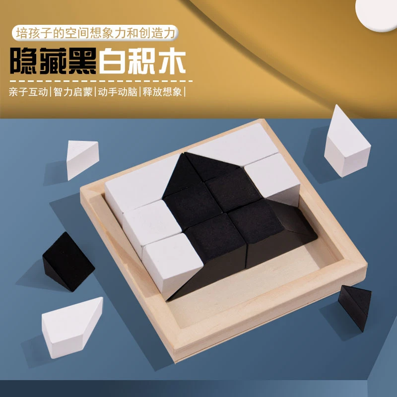 隐藏黑白积木拼图玩具锻炼儿童空间思维想象能力亲子互动