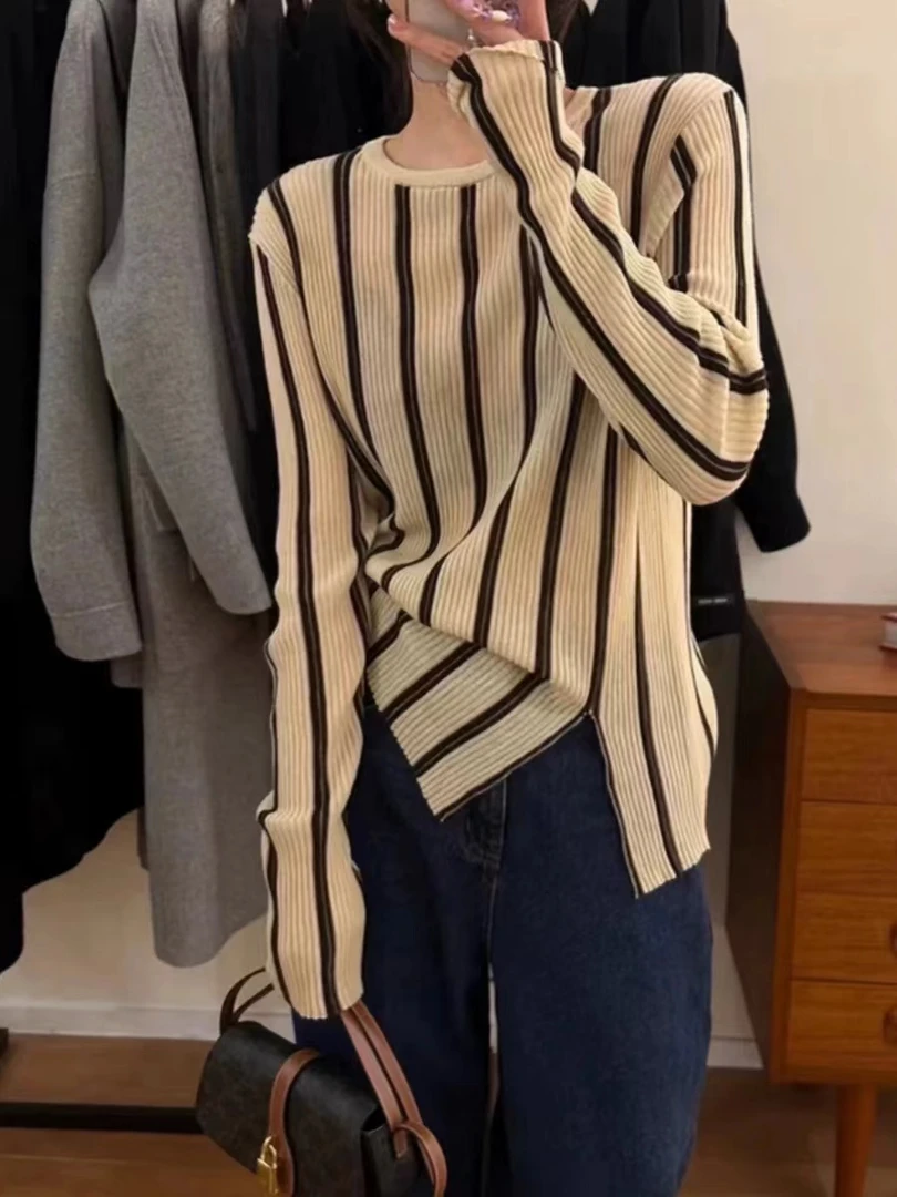 气质条纹显瘦套头百搭针织上衣 5155
