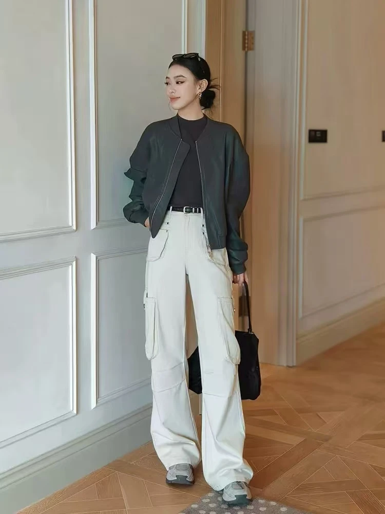 PK S腰64-74长98纯色宽松休闲穿搭出街慵懒加绒牛仔裤 6633