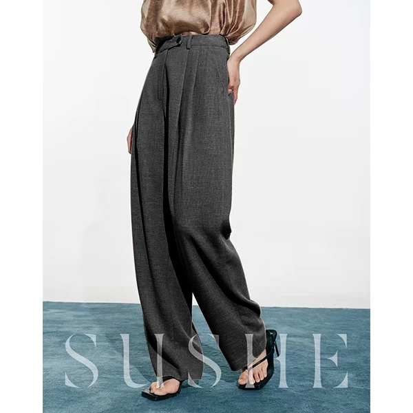 S腰64长102立体简约显瘦阔腿裤百搭垂感穿搭休闲裤 6583