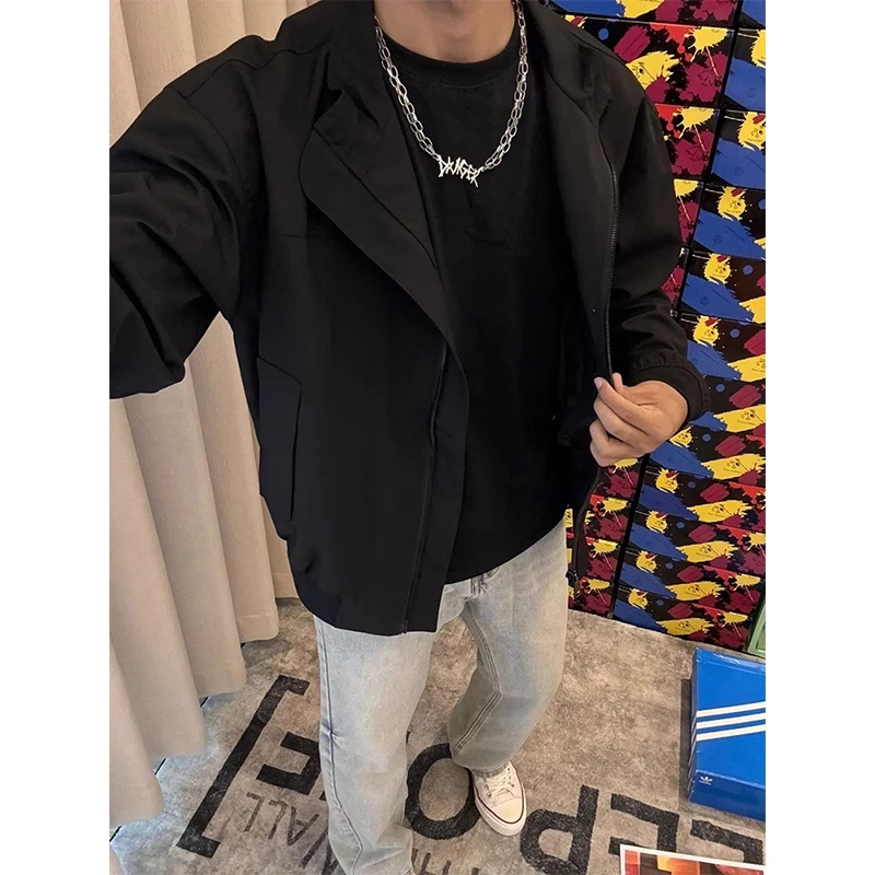 黑色飞行立领教练夹克男款春秋季潮牌美式机车服上衣休闲帅气外套