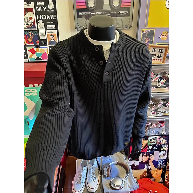 亨利领毛衣男款秋冬季日系复古高级感针织衫vibe百搭老钱风毛线衣