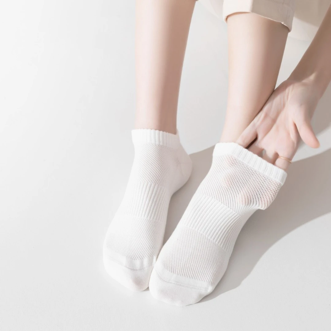 【清仓】袜子女夏季薄款运动短袜纯棉无骨缝合网眼透气双橡筋束腰