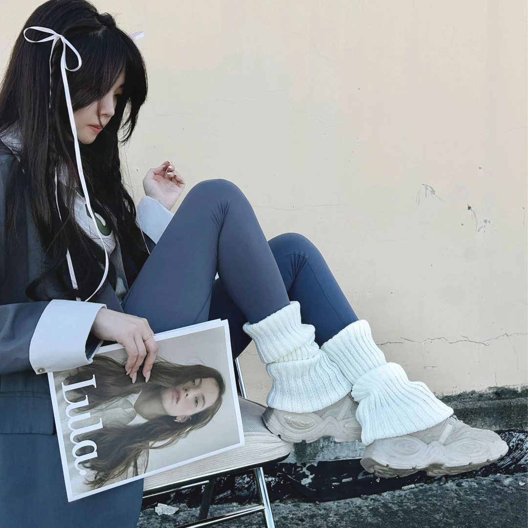 施卡西针织袜套白色袜子女辣妹y2k小腿袜秋冬保暖堆堆袜腿套