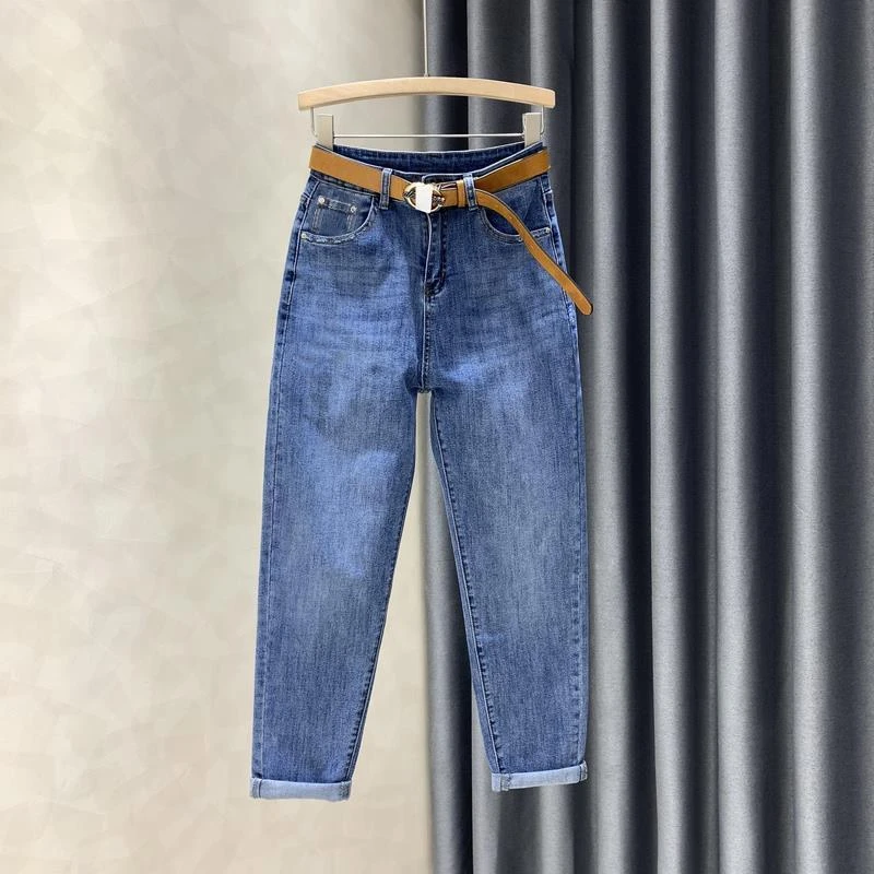 蓝色牛仔裤秋冬女款爆款2025加绒宽松高腰显瘦小脚哈伦老爹裤女裤