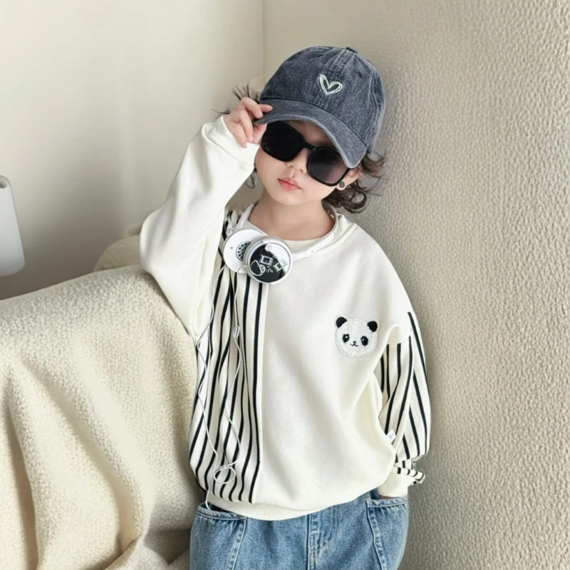 QT儿童秋季新款韩范撞色拼接卫衣长袖卫衣男女童宽松休闲百搭