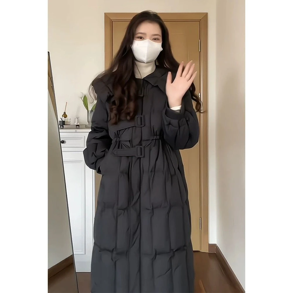爆款羽绒服女2023年冬季新款韩版中长款海军领设计感洋气收腰小女