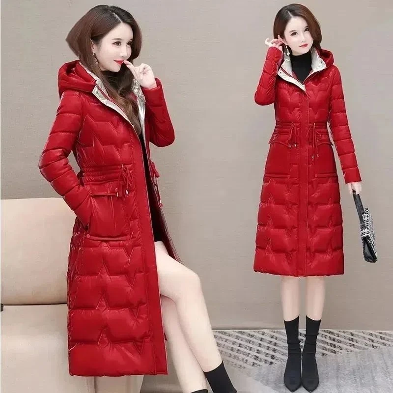 羽绒服高端幻彩免洗亮面中长款羽绒服女2023冬季新款洋气时女